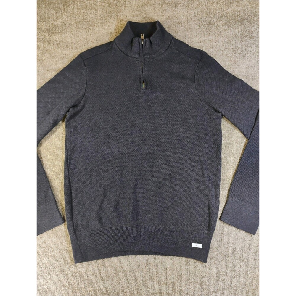 Robert Graham Mens L Navy Blue Quarter Zip Sweater Pullover Textured Knit Mock